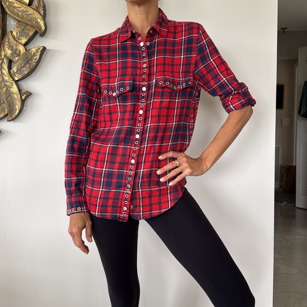 ZADIG & VOLTAIRE TEVOR CARREAUX Multicolor Check Snap Overshirt Shirt